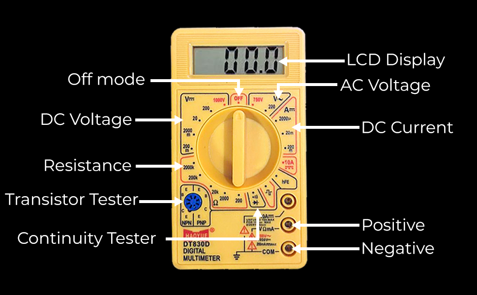 DT830D Digital Multimeter for Measuring AC and DC Current, Voltage and Resistance