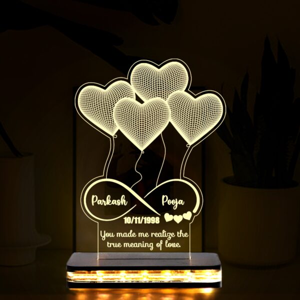 Anniversary Night Lamp With Customized Name And Date In Warm White Color