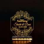 Anniversary Night Lamp With Customized Name And Date In Warm White Color