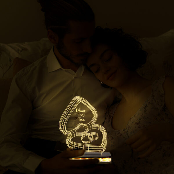 Vincentvolt Made In India Couple Rings With Customized Name Night Lamp In Warm White Color