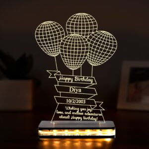 Happy Birthday Night Lamp With Customized Name And Date In Warm White Color