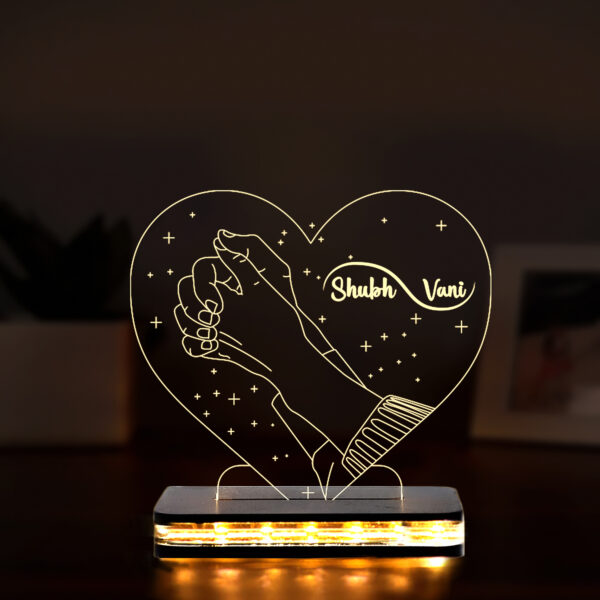 Vincentvolt Made In India Heart Shape Couple Hands With Customized Name Night Lamp In Warm White Color