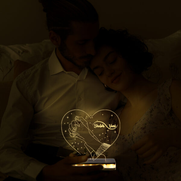 Vincentvolt Made In India Heart Shape Couple Hands With Customized Name Night Lamp In Warm White Color