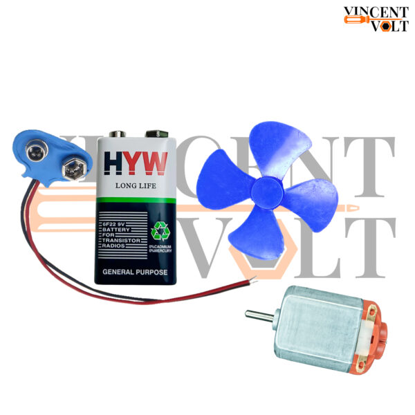 Vincentvolt Combo of 4 in One DIY Project Equipments 3volts Motor, 9volts Battery With Connector and Propeller