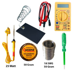 Vincentvolt Combo of 6 Soldering Kit With Soldering Iron, Stand, 18swg Wire, 15g Paste, Tester and Multimeter