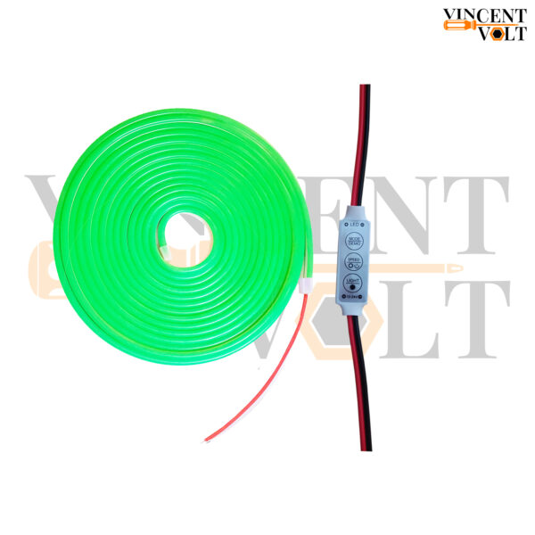 Vincentvolt 12V Green Color Neon with LED Controller and Adapter, Blink Light and Speed Control, Combo of Neon, 5 Meter Length, Customize, Decoration Light