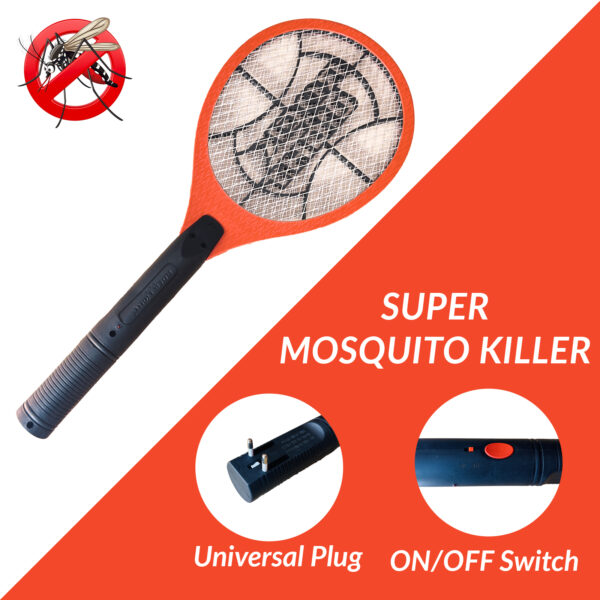 Vincentvolt Mosquito Racket Bat, Rechargeable Electric Fly Swatter, Mosquito Killer Racquet with 2 Pin Plug