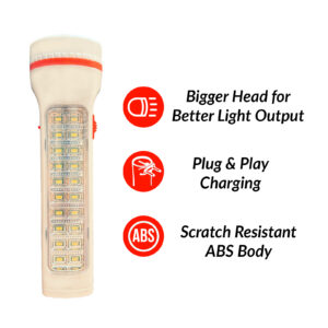 Vincentvolt Rechargeable 50W LED Torch with 20 SMD Side Light and 2 pin Plug at the Bottom