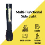 Vincentvolt Handheld Rechargeable Flashlight with 10 Watt Torch with 15 Watt COB Side Light, LED, Black and Yellow 2 Pin Plug Long Range