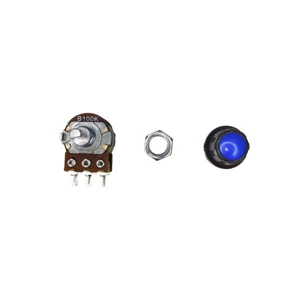 100K Dual Gang Rotary Potentiometer with Blue Color Knob or Cap, D-Shape Shaft Handle, 6-Pin