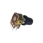 100K Dual Gang Rotary Potentiometer with Blue Color Knob or Cap, D-Shape Shaft Handle, 6-Pin