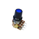 100K Dual Gang Rotary Potentiometer with Blue Color Knob or Cap, D-Shape Shaft Handle, 6-Pin