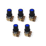 47K Dual Gang Rotary Potentiometer with Blue Color Knob or Cap D-Shape Shaft Handle 6-Pin