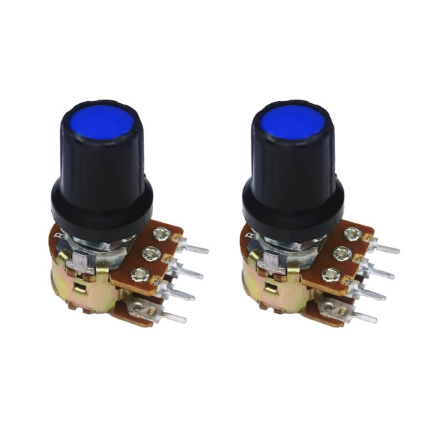 47K Dual Gang Rotary Potentiometer with Blue Color Knob or Cap D-Shape Shaft Handle 6-Pin