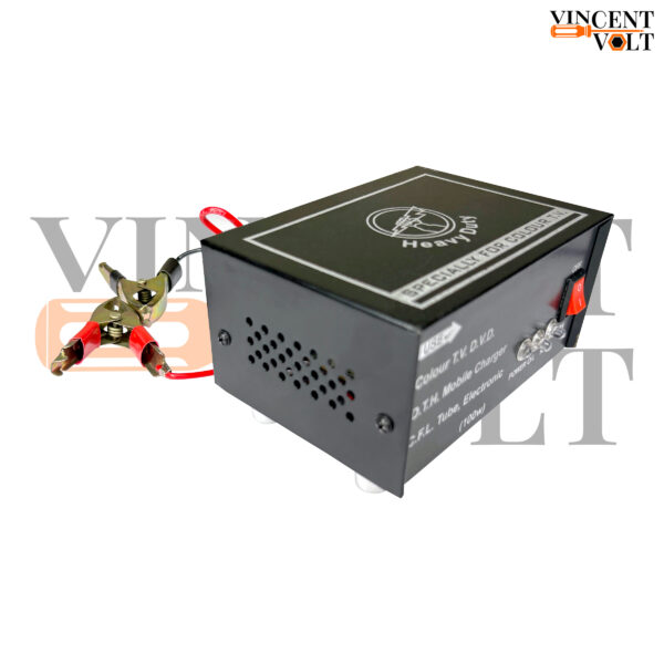 12 volt 100 watt DC to AC Converter with Two 240 volt Charging Output Metal Body Heavy Duty Converter Black Color