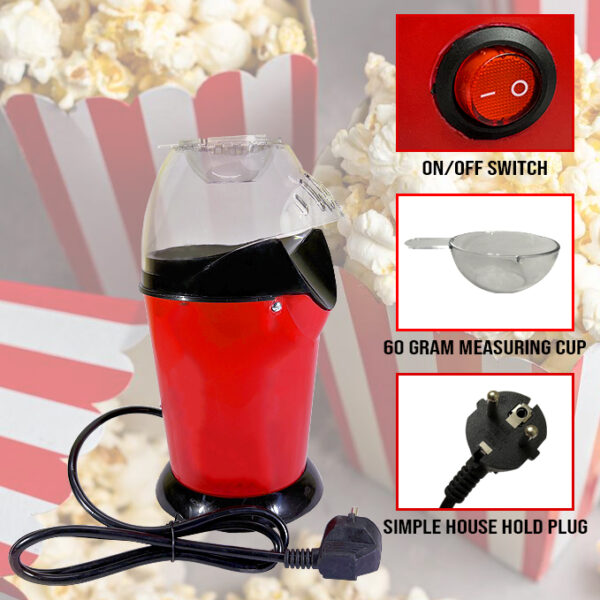 Hot Air Popcorn Popper Maker Oil Free Electric Popcorn Machine with Measuring Cup & Butter Melter, Fast Popping, BPA-Free, Red
