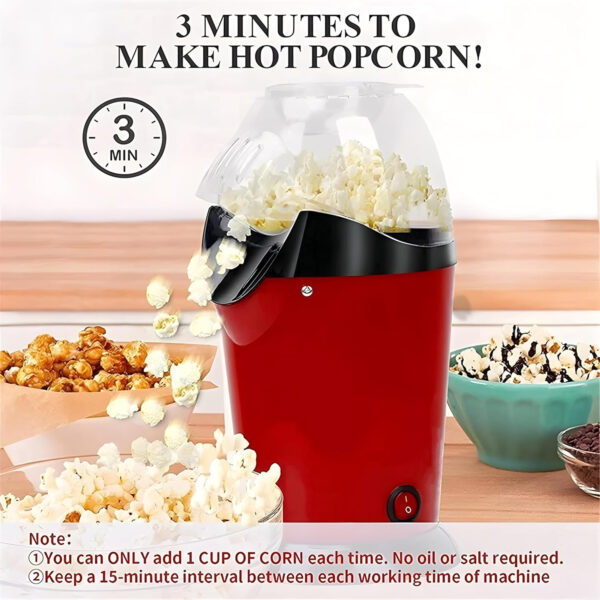 Hot Air Popcorn Popper Maker Oil Free Electric Popcorn Machine with Measuring Cup & Butter Melter, Fast Popping, BPA-Free, Red