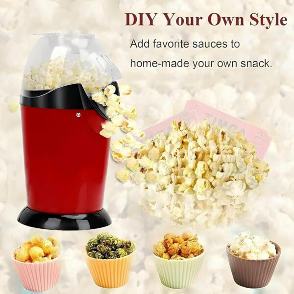 Hot Air Popcorn Popper Maker Oil Free Electric Popcorn Machine with Measuring Cup & Butter Melter, Fast Popping, BPA-Free, Red