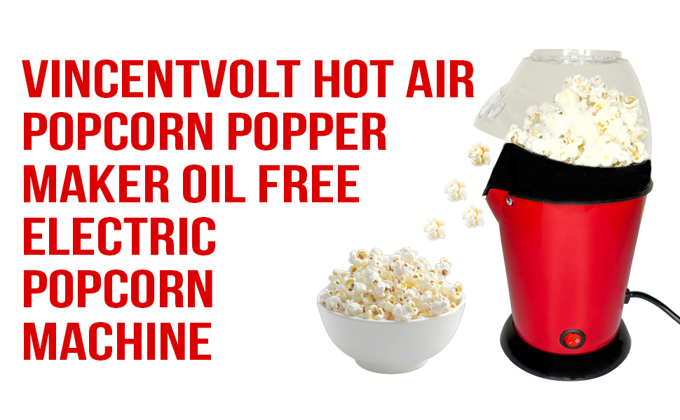 Hot Air Popcorn Popper Maker Oil Free Electric Popcorn Machine with Measuring Cup & Butter Melter, Fast Popping, BPA-Free, Red Hot Air Popcorn Popper Maker Oil Free Electric Popcorn Machine with Measuring Cup & Butter Melter, Fast Popping, BPA-Free, Red