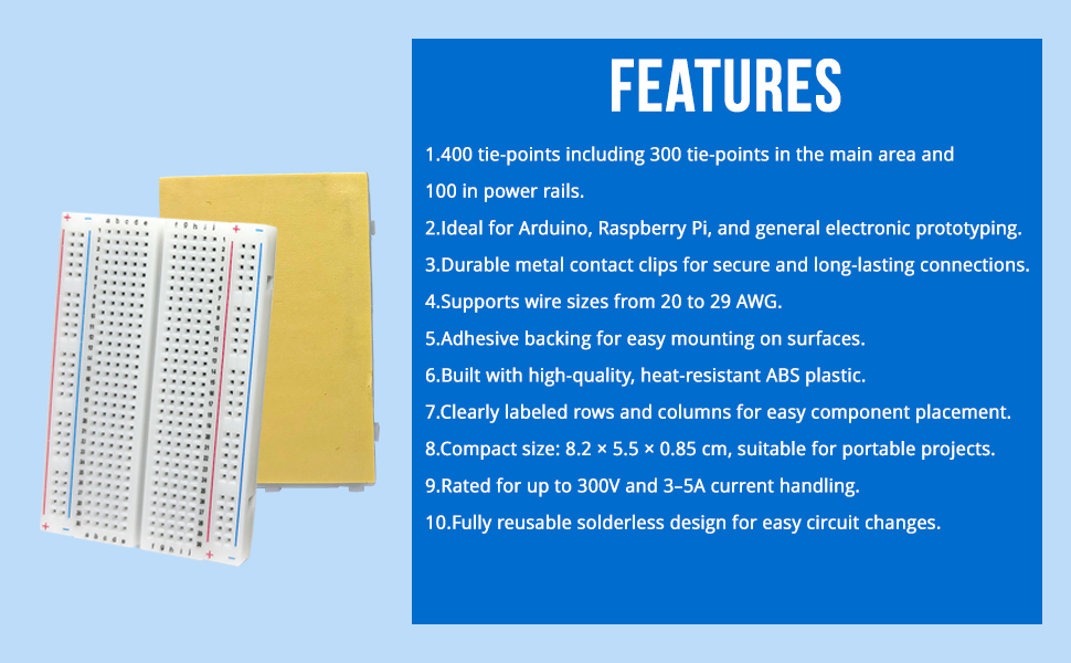 400 Tie Points Medium Solderless Breadboard with Adhesive Backing for Arduino (3) 400 Tie Points Medium Solderless Breadboard with Adhesive Backing for Arduino