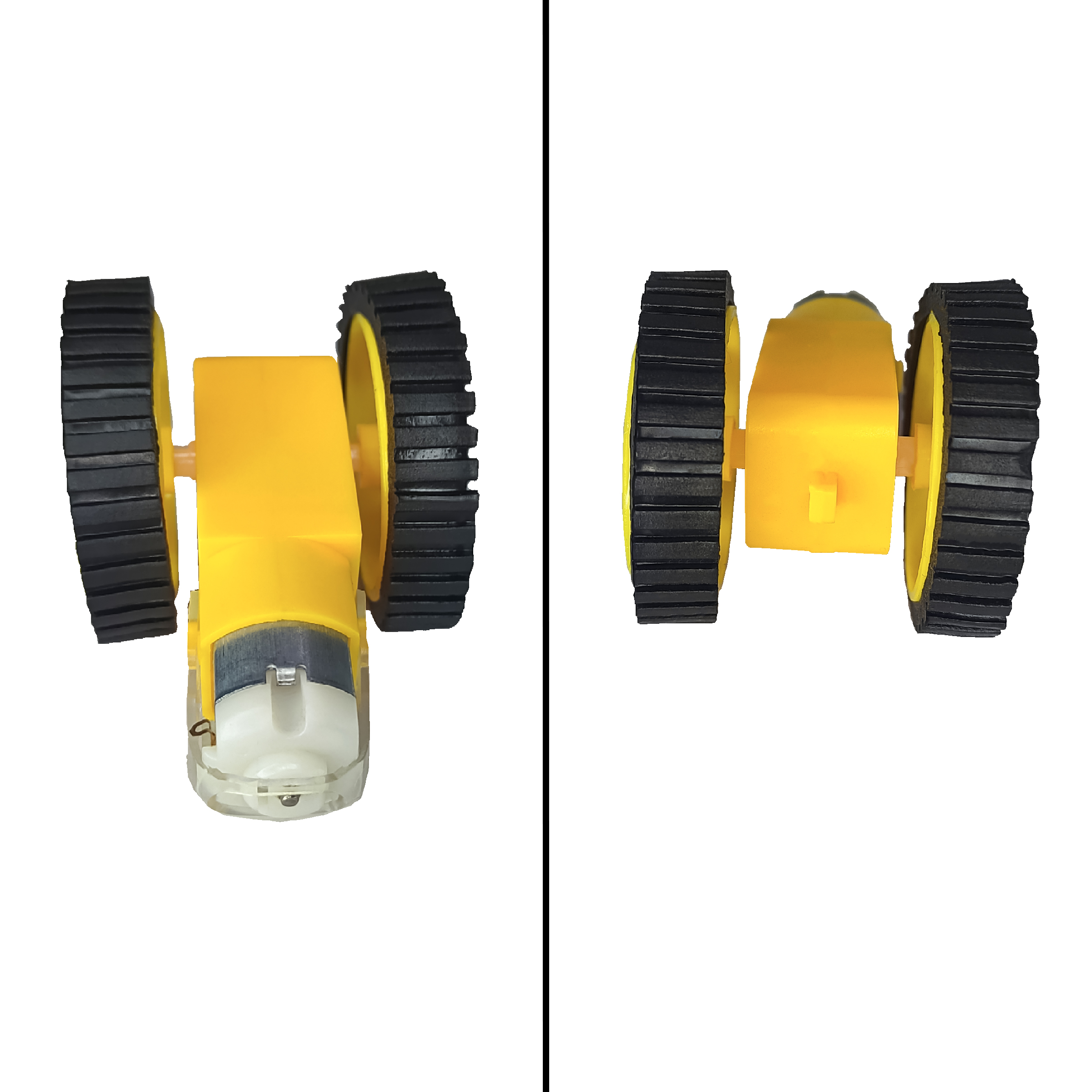 300 rpm BO Dual Shaft 3V – 9V DC Motor Straight with 45mm x 12mm Durable Rubber Wheels Yellow Color 45mm Diameter pack of 1 pair 300 rpm BO Dual Shaft 3V – 9V DC Motor Straight with 45mm x 12mm Durable Rubber Wheels Yellow Color 45mm Diameter pack of 1 pair