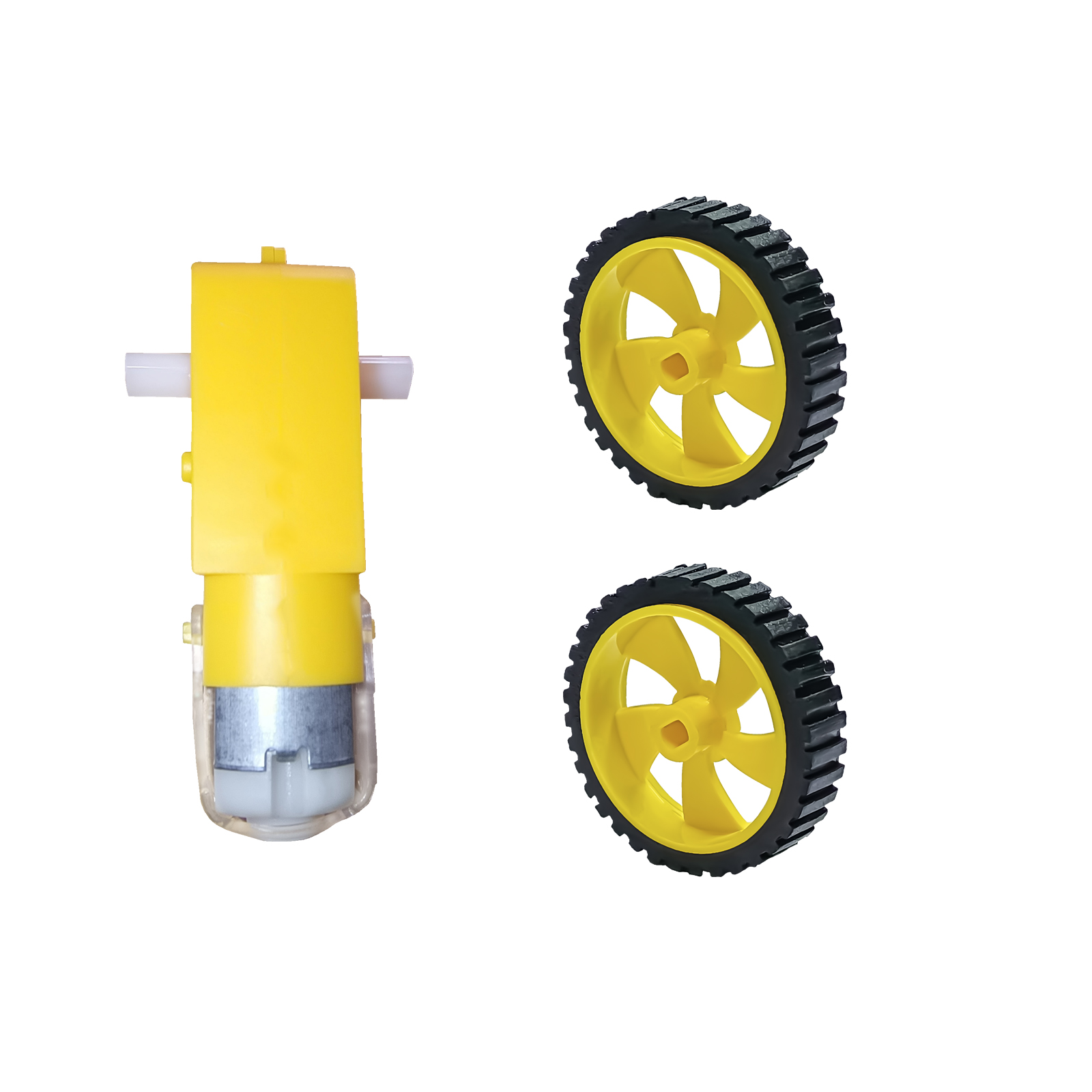300 rpm BO Dual Shaft 3V – 9V DC Motor Straight with 45mm x 12mm Durable Rubber Wheels Yellow Color 45mm Diameter pack of 1 pair (4) 300 rpm BO Dual Shaft 3V – 9V DC Motor Straight with 45mm x 12mm Durable Rubber Wheels Yellow Color 45mm Diameter pack of 1 pair