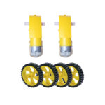 300 rpm BO Dual Shaft 3V – 9V DC Motor Straight with 45mm x 12mm Durable Rubber Wheels Yellow Color 45mm Diameter pack of 2 pair