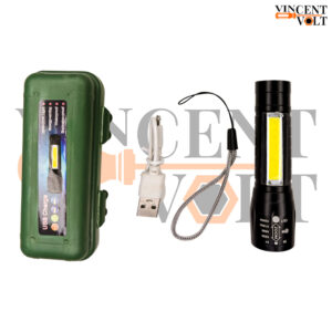 2 In 1 Mini Rechargeable COB LED Flashlight with Zoom Function and USB Cable
