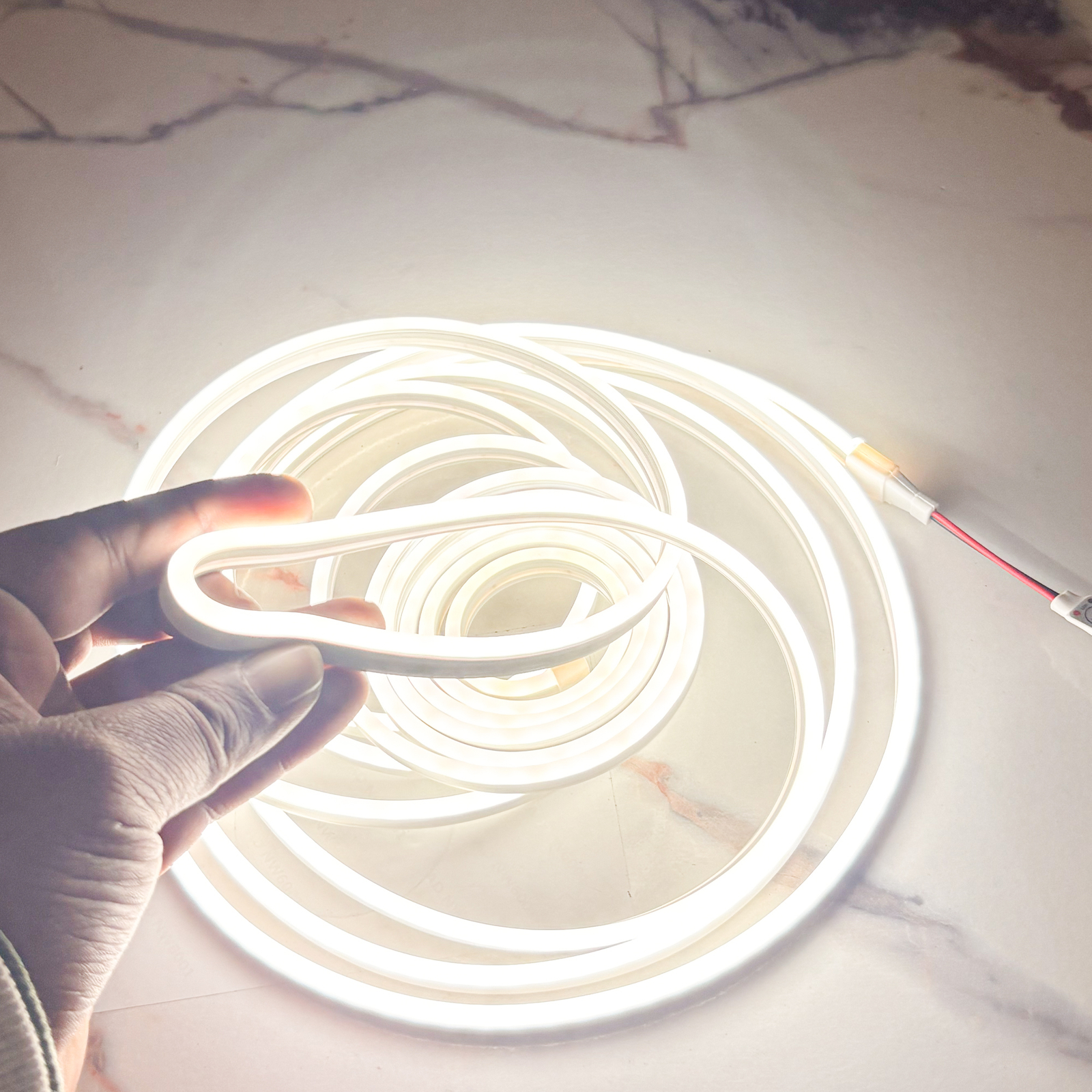 White Color Neon LED Light Strip 5 meter with 3 Buttons for Adjustable Brightness and Animation and 1.5 Meter Cable for Easy Installation (1) White Color Neon LED Light Strip 5 meter with 3 Buttons for Adjustable Brightness and Animation and 1.5 Meter Cable for Easy Installation