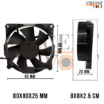 80x80x25mm 12V DC 0.12A Brushless Cooling Fan Model - XF-8025HS 2 Wire High Speed Exhaust Fan
