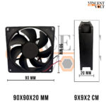 90x90x20mm 12V DC 1.6W Brushless Cooling Fan Model - EE92251S2-0000-999 2 Wire High Speed Exhaust Fan